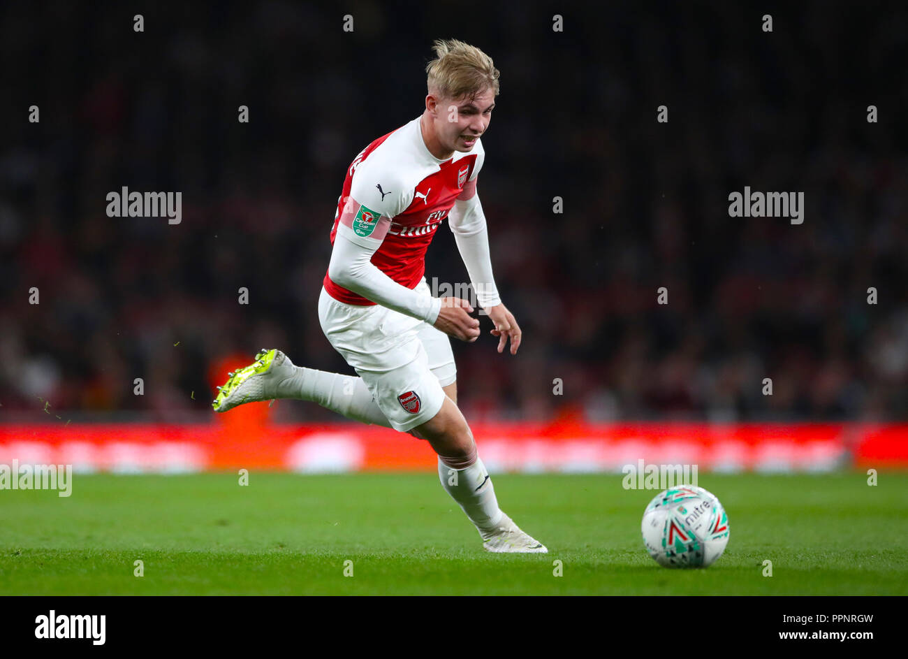 Arsenal's Emile Smith-Rowe during the Carabao Cup, Third Round match at the Emirates Stadium, London. PRESS ASSOCIATION Photo. Picture date: Wednesday September 26, 2018. See PA story SOCCER Arsenal. Photo credit should read: Nick Potts/PA Wire. RESTRICTIONS: No use with unauthorised audio, video, data, fixture lists, club/league logos or 'live' services. Online in-match use limited to 120 images, no video emulation. No use in betting, games or single club/league/player publications. Stock Photo