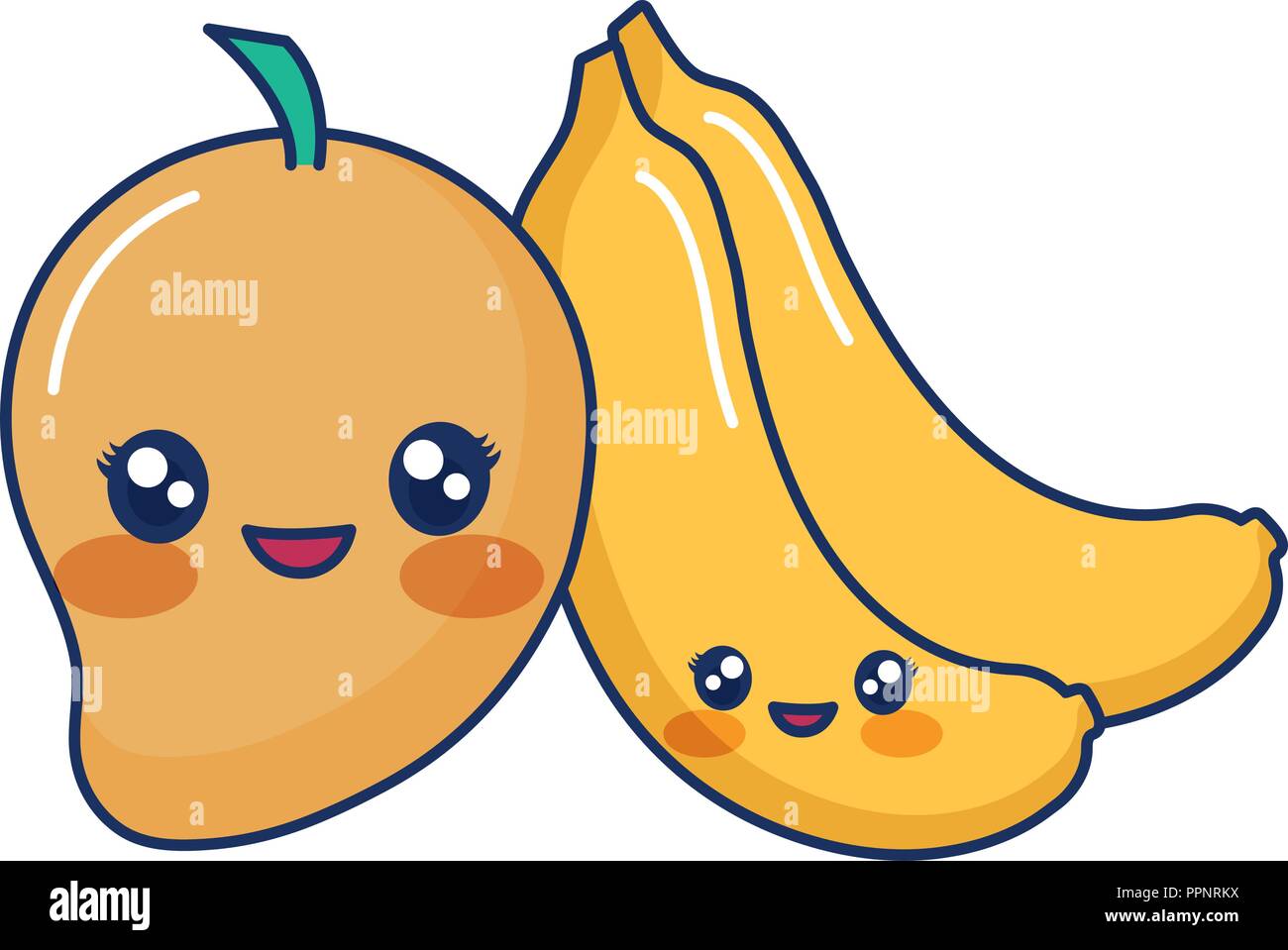kawaii cartoon mango and bananas fruits vector illustration Stock