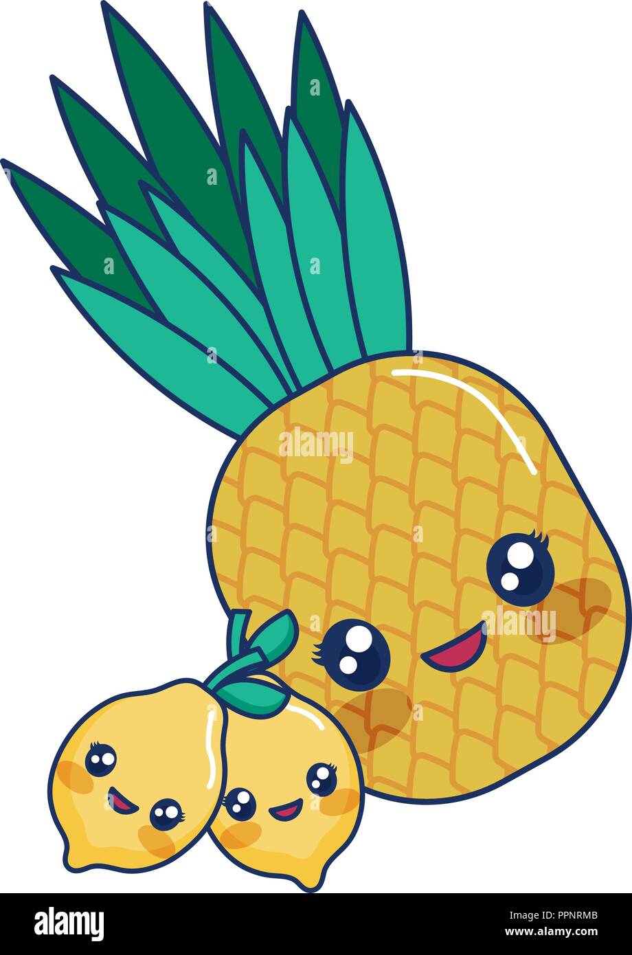 kawaii cartoon pineapple lemon fruit tropical vector illustration Stock ...