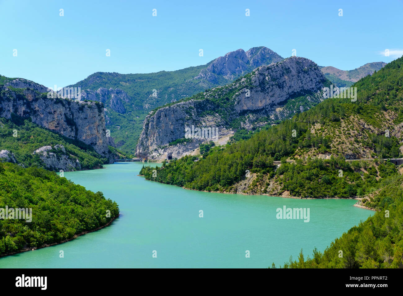 Shkopet Reservoir, Liqeni i Shkopetit, Mat River, Ulëz, Qarra Dibra, Albania Stock Photo