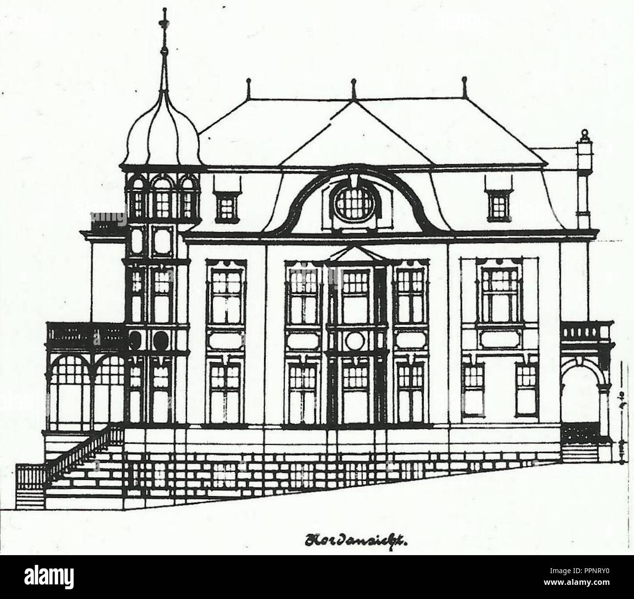 Bonn Villa Rumpf Aufriss Straßenfront 1904. Stock Photo