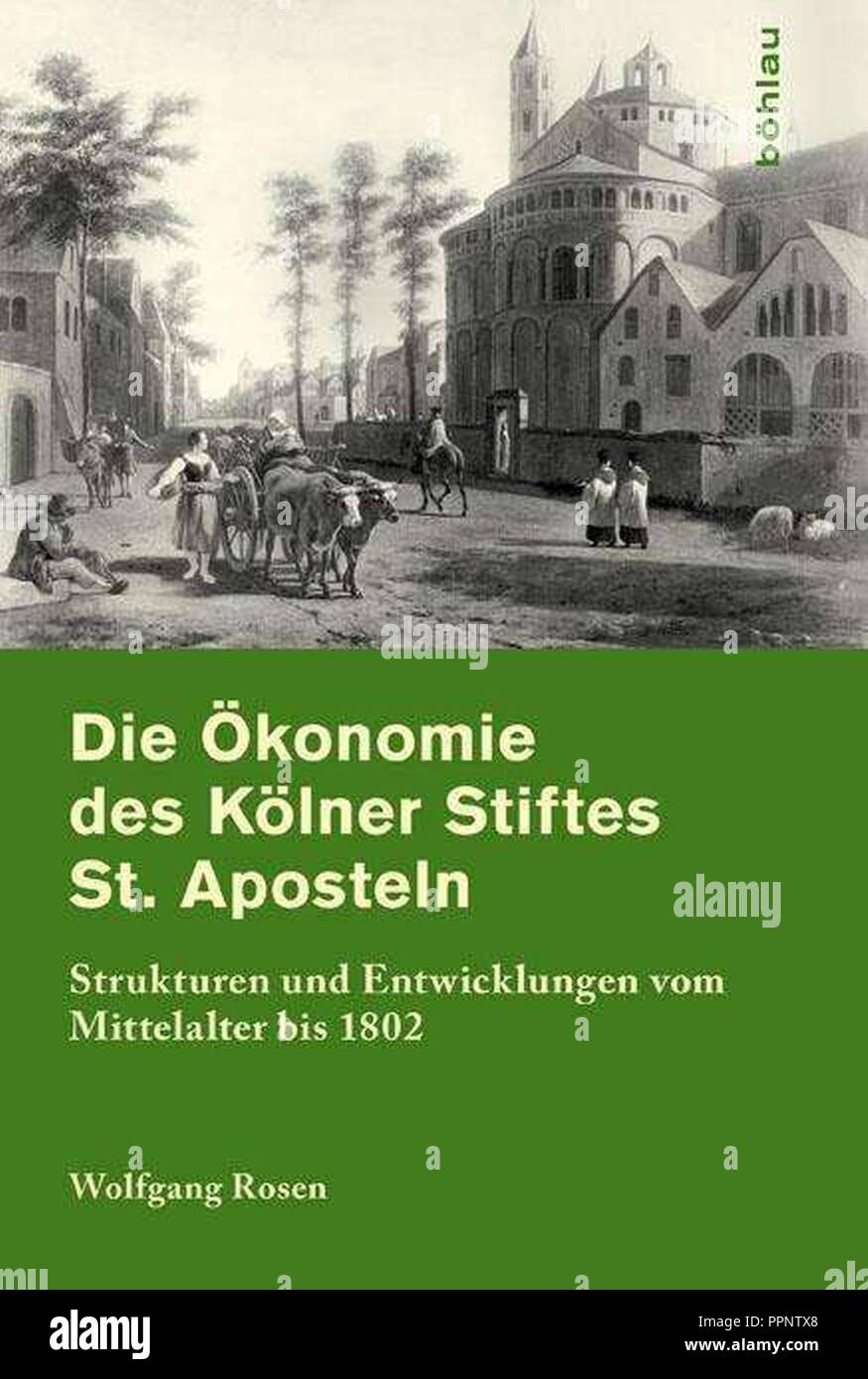 Book Cover after Gerrit Berckheyde - Die Ökonomie des Kölner Stiftes St. Aposteln. Stock Photo