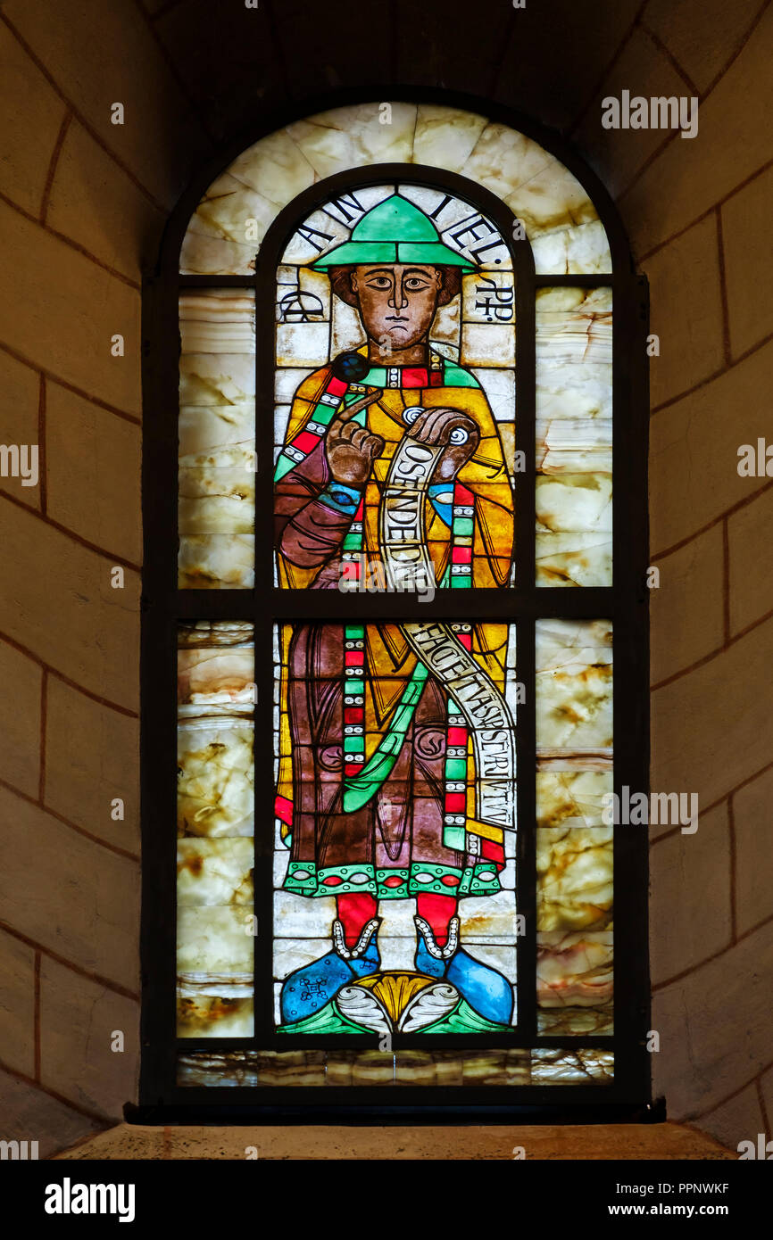 Prophet Daniel, Stained Glass Window, Prophet's Window, Augsburg Cathedral, Augsburg, Swabia, Bavaria, Germany Stock Photo