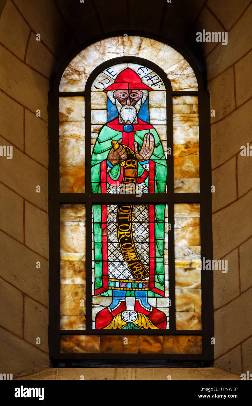 Prophet Hosea, Stained Glass Window, Window of the Prophets, Augsburg Cathedral, Augsburg, Swabia, Bavaria, Germany Stock Photo