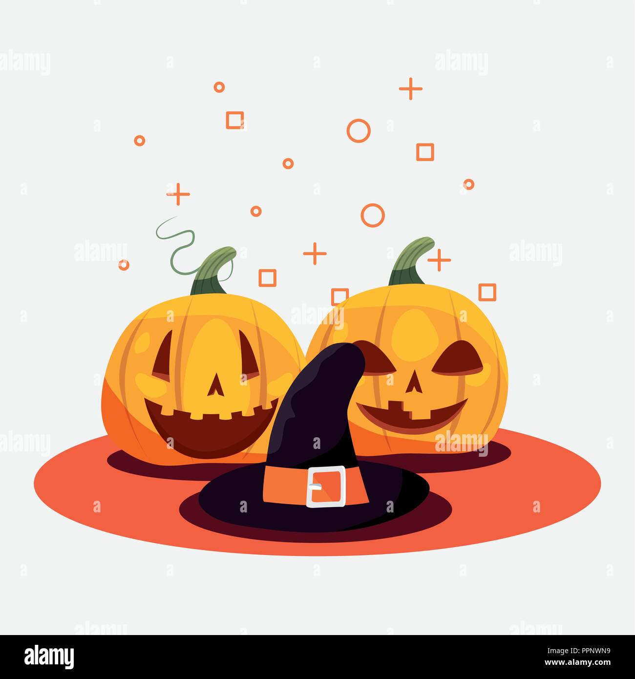 halloween celebration day pumpkins with witch hat vector illustration ...