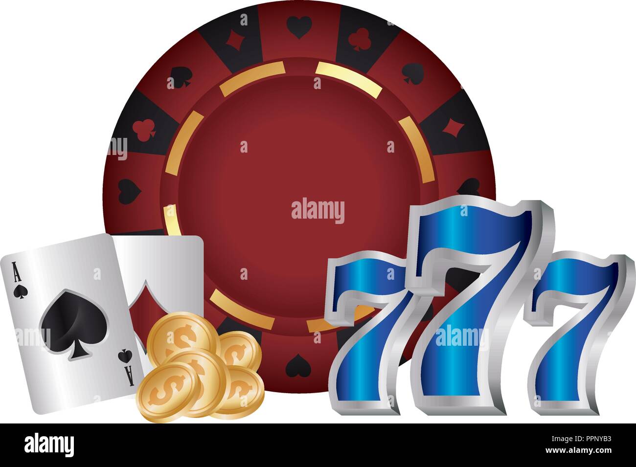 casino poker roulette jackpot seven card coins vector illustration