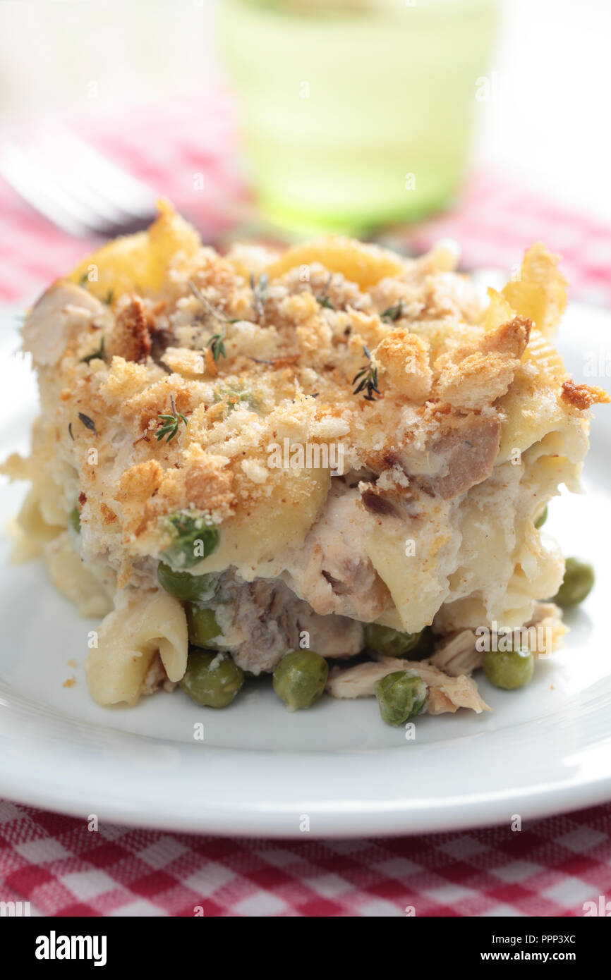 Tuna casserole with pasta and crumbs Stock Photo