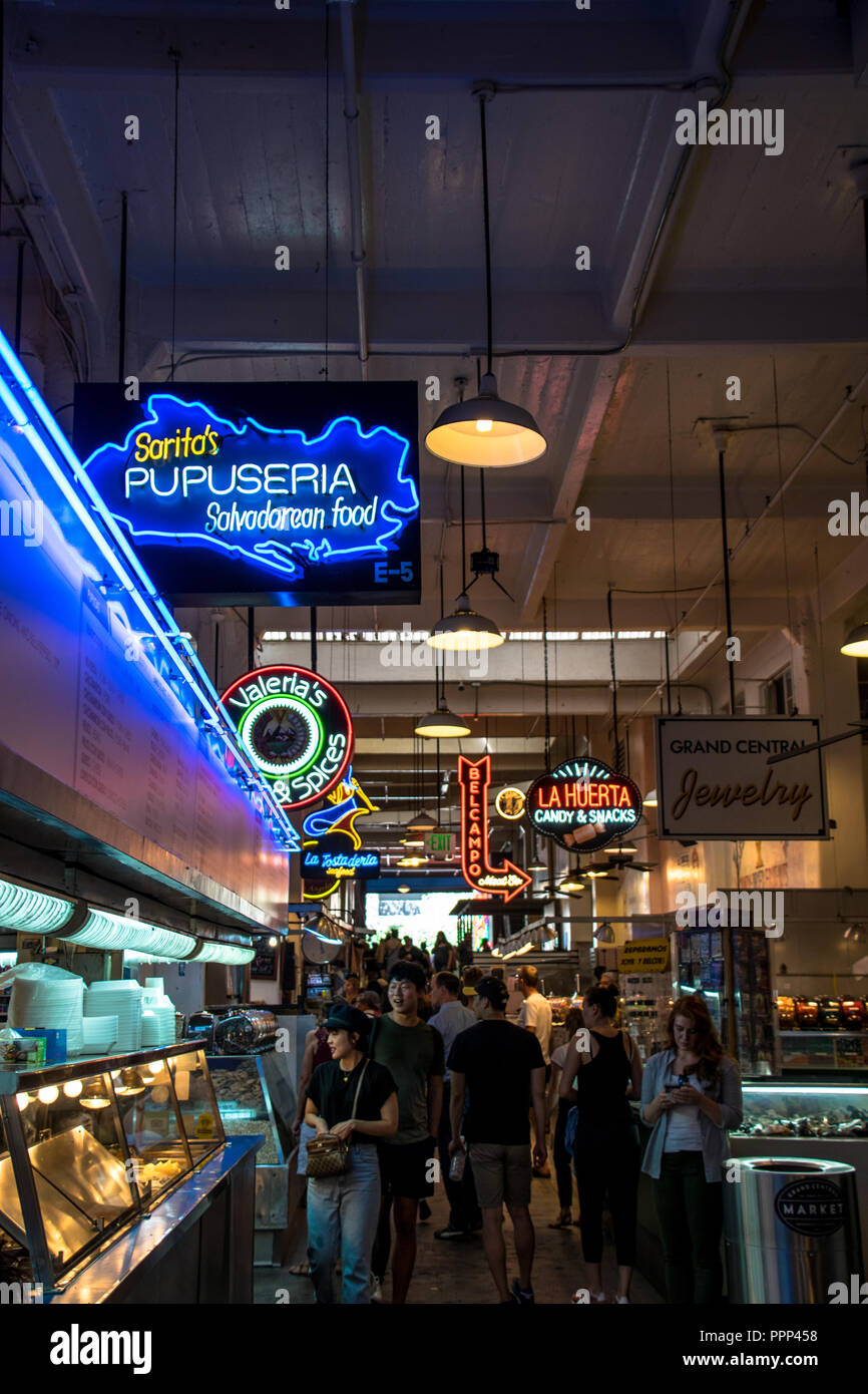 Crowds enjoying lunch at the Grand Central Market in downtown Los