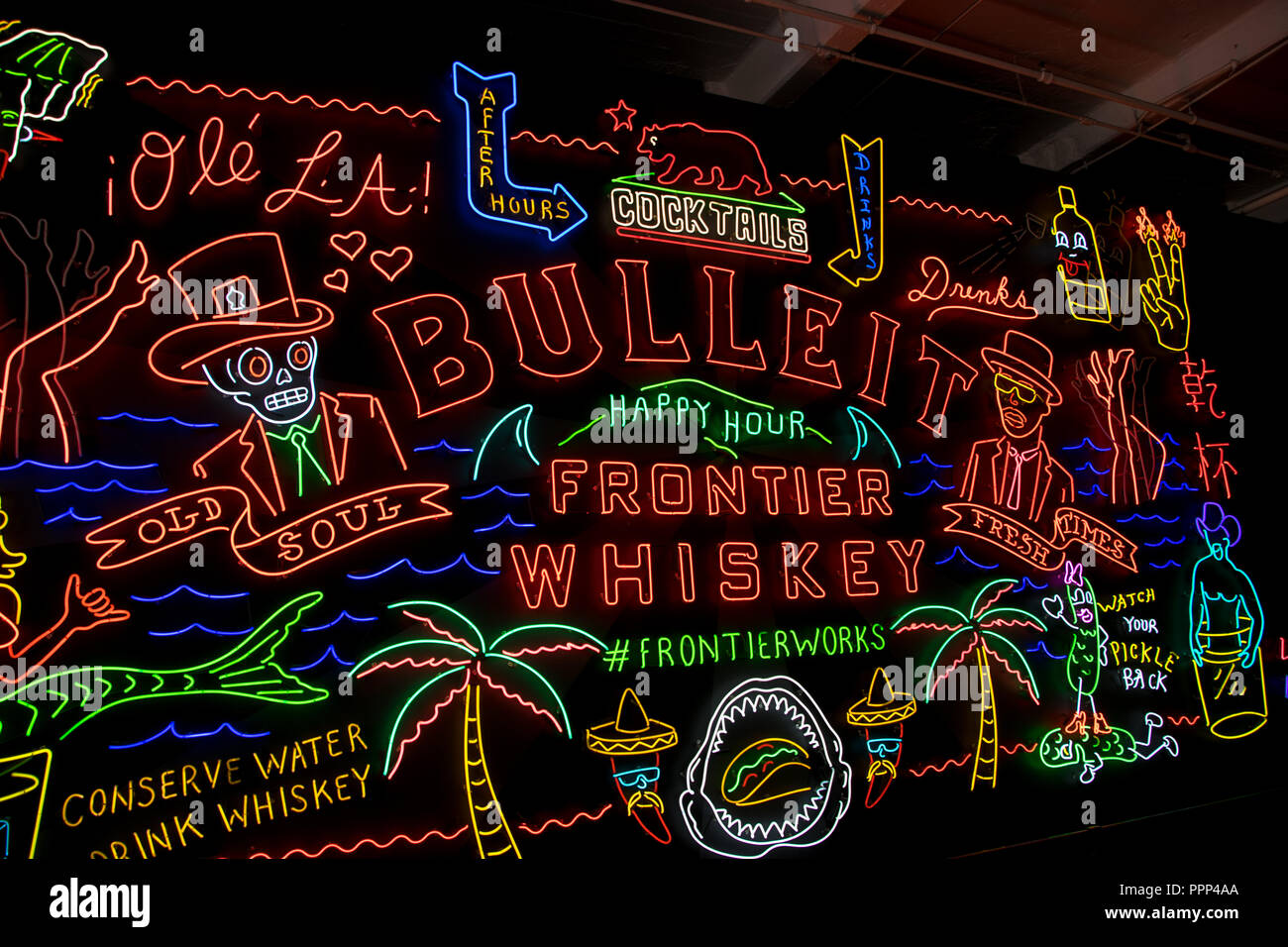 Bulleit Frontier Whiskey Neon Sign In The Grand Central Market In Downtown Los Angeles California Stock Photo Alamy Bulleit Frontier Whiskey Neon Sign In The Grand Central Market In Downtown Los Angeles California Stock Photo Alamy
