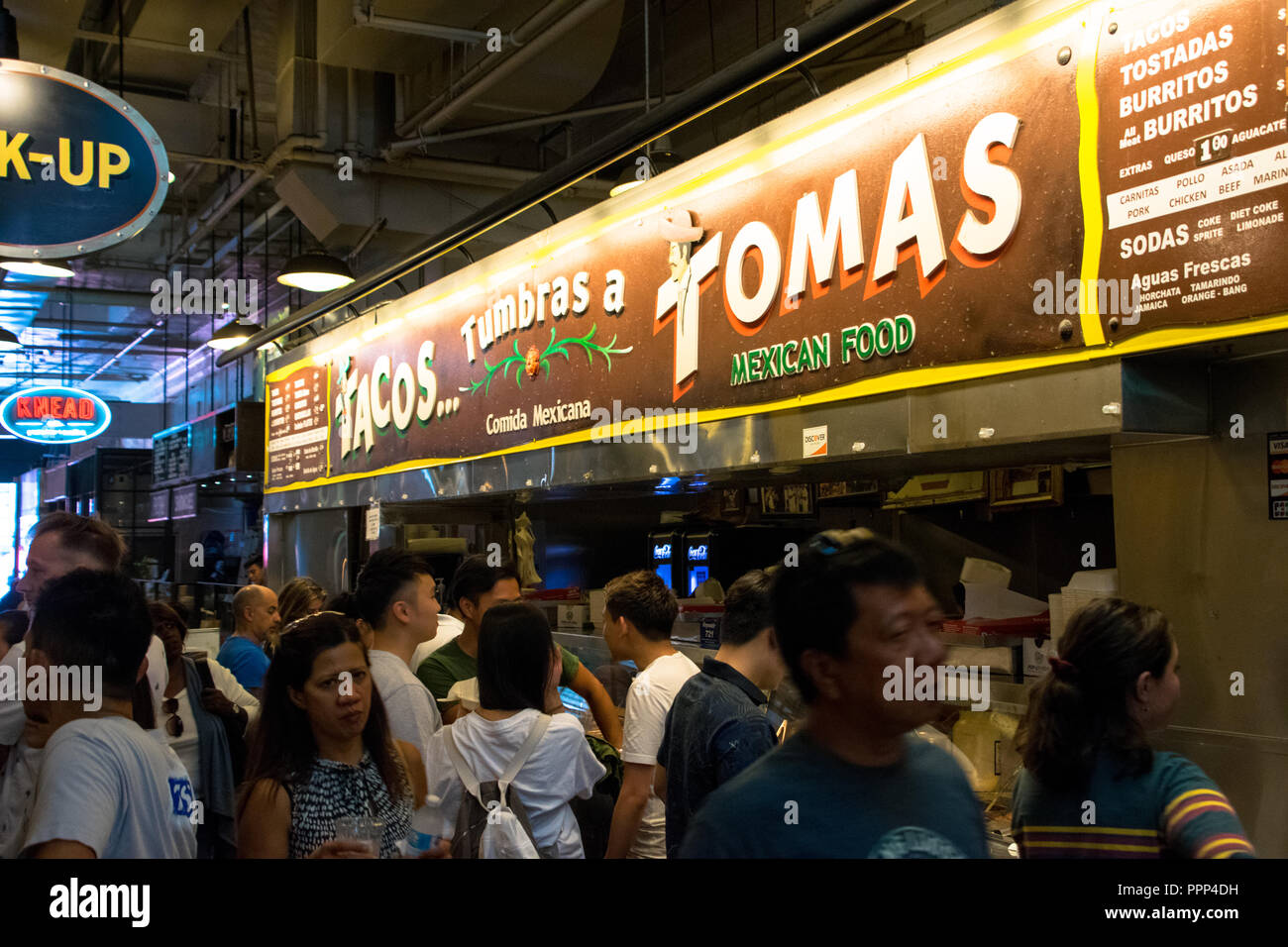 Crowds enjoying lunch at the Grand Central Market in downtown Los
