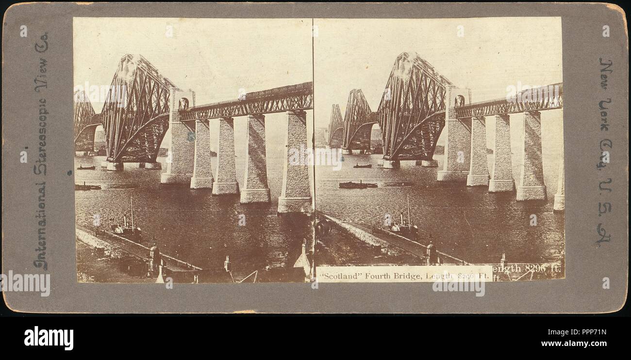 [Group of 7 Stereograph Views of the Forth Bridge, Queensferry, Scotland]. Artist: Unknown; Benneville Lloyd Singley (American, Union Township, Pennsylvania 1864-1938 Meadville, Pennsylvania); Strohmeyer & Wyman (American). Dimensions: Mounts approximately: 8.9 x 17.8 cm (3 1/2 x 7 in.). Photography Studio: Sun Sculpture Works and Studios (American). Publisher: Keystone View Company; Underwood & Underwood (American); International Stereoscopic View Company (American). Date: 1850s-1910s. Museum: Metropolitan Museum of Art, New York, USA. Stock Photo