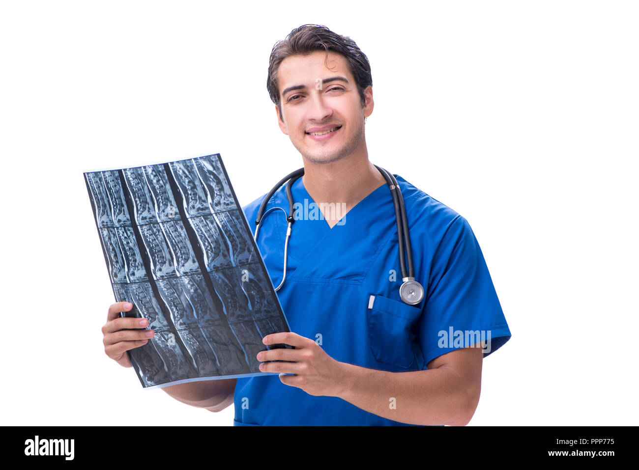 Radiologist doctor with x-ray image isolated on white Stock Photo - Alamy