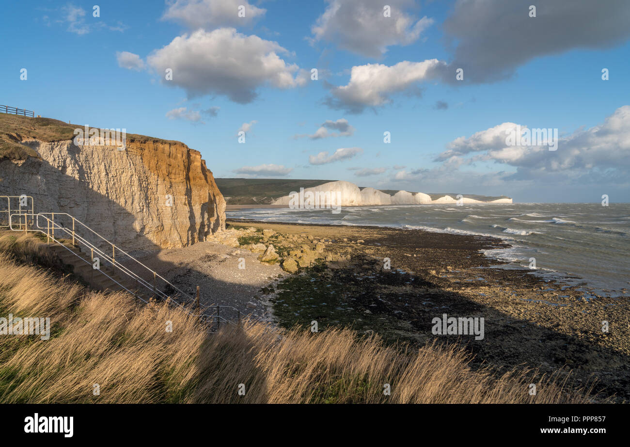 Seven Sisters chalk cliffs on stormy day Stock Photo