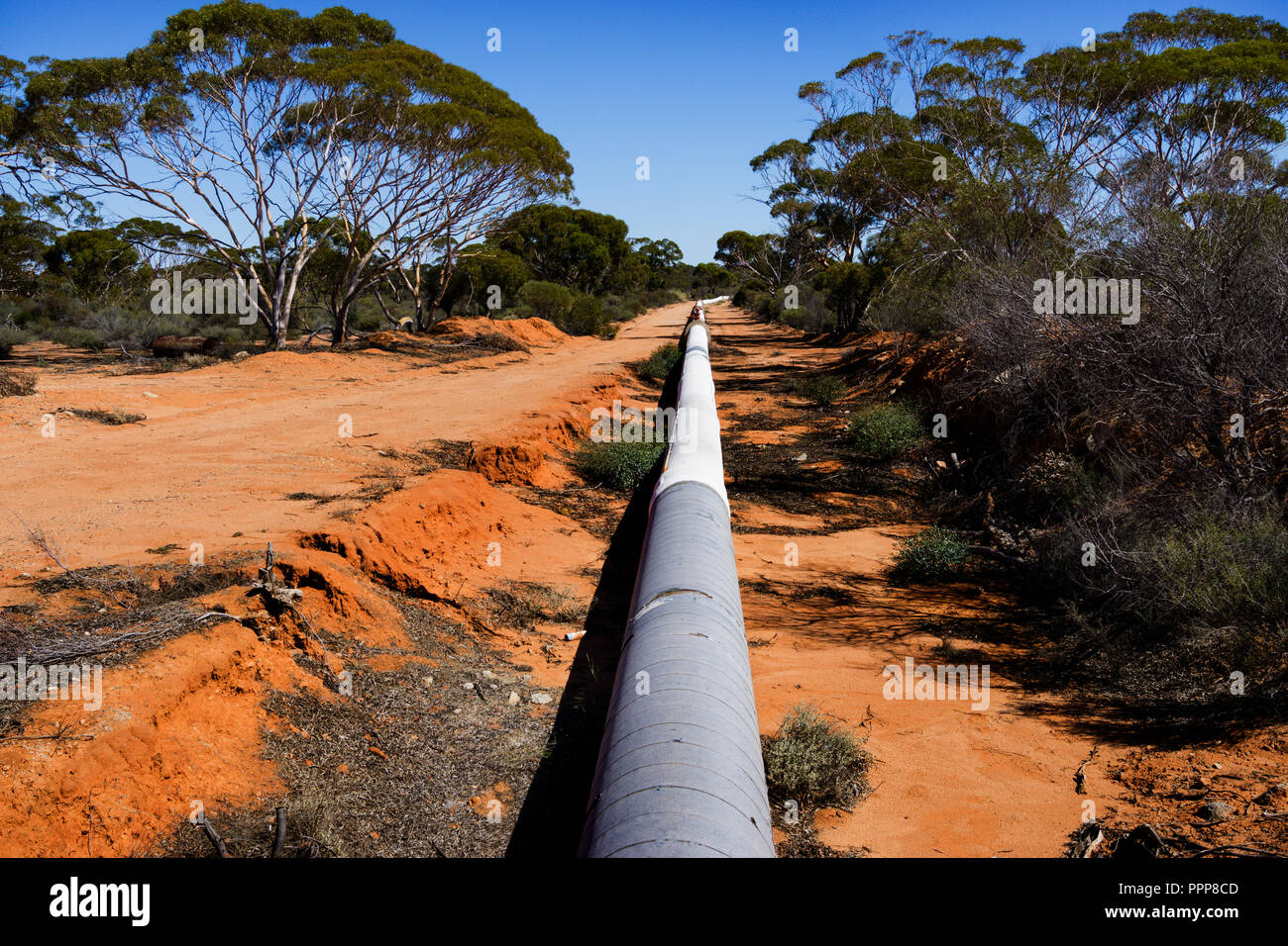 The water pipeline from Perth to Kalgoorlie near the town of Merredin Western Australia Stock Photo