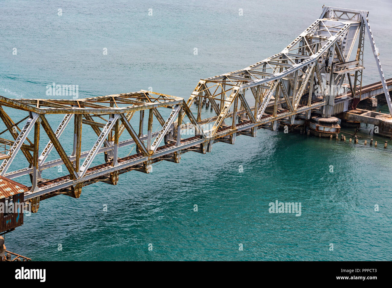 Pamban Bridge is a railway bridge which connects the town of Rameswaram on Pamban Island to mainland India. Bridge Indira Gandhi Stock Photo