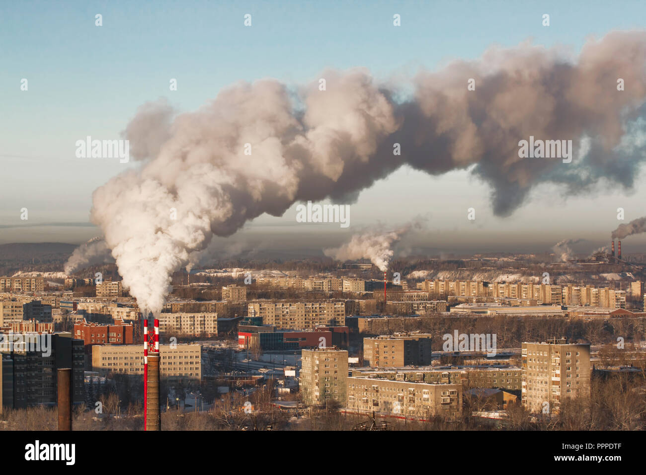 Poor environment in the city. Environmental disaster. Harmful emissions