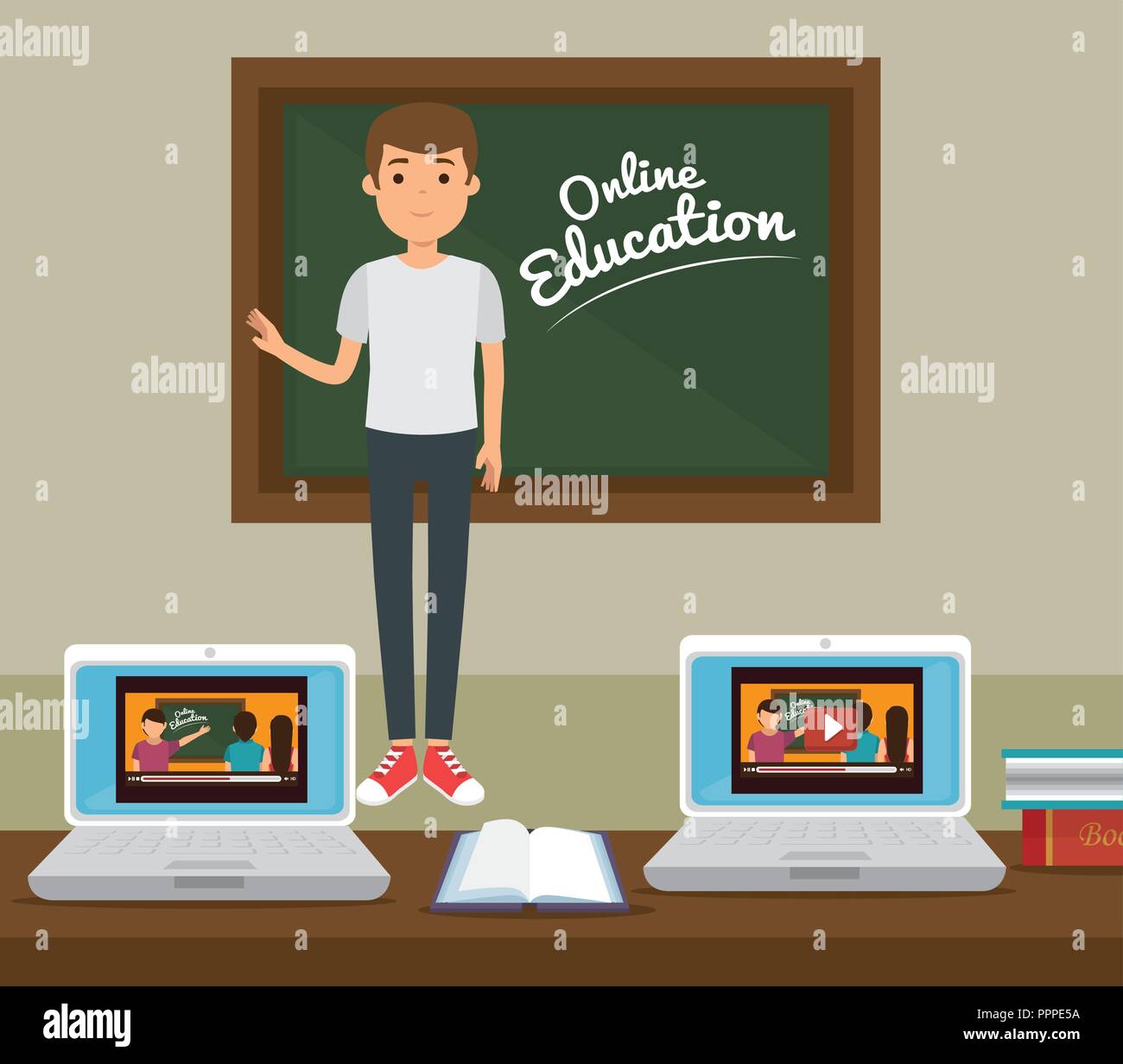 teacher man with chalkboard online education vector illustration design ...