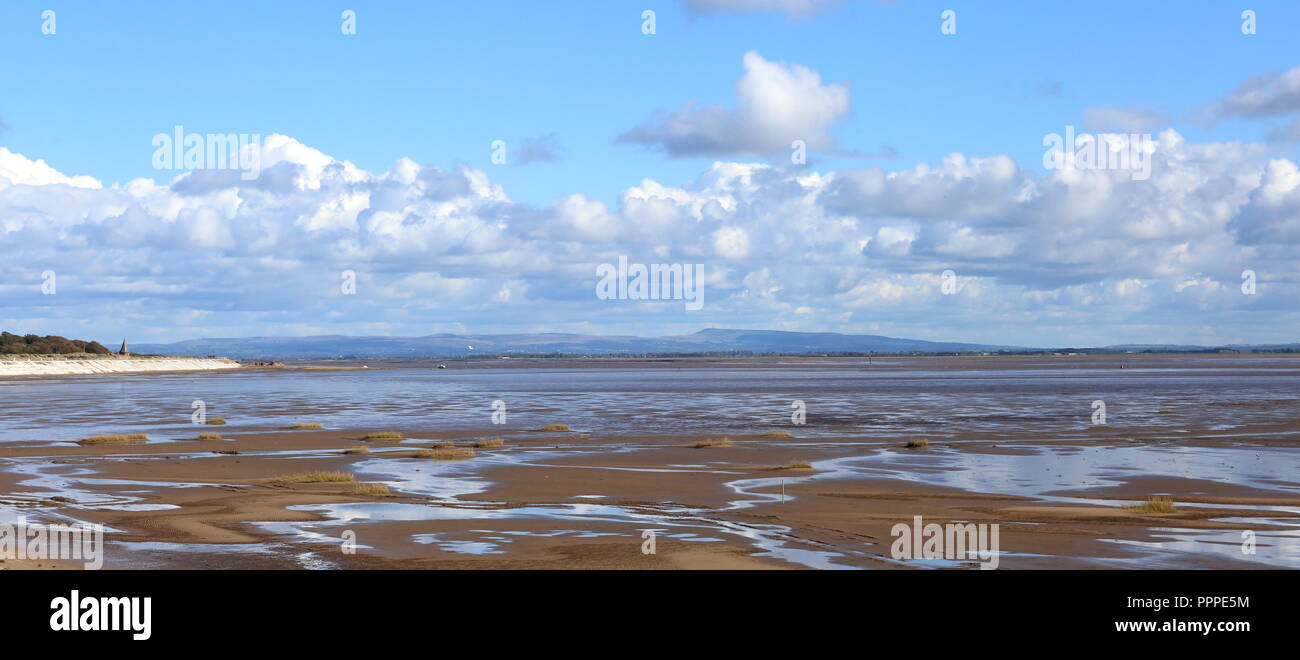 Ribble Estuary at Lytham with views towards the Western Pennines and Winter Hill. Stock Photo