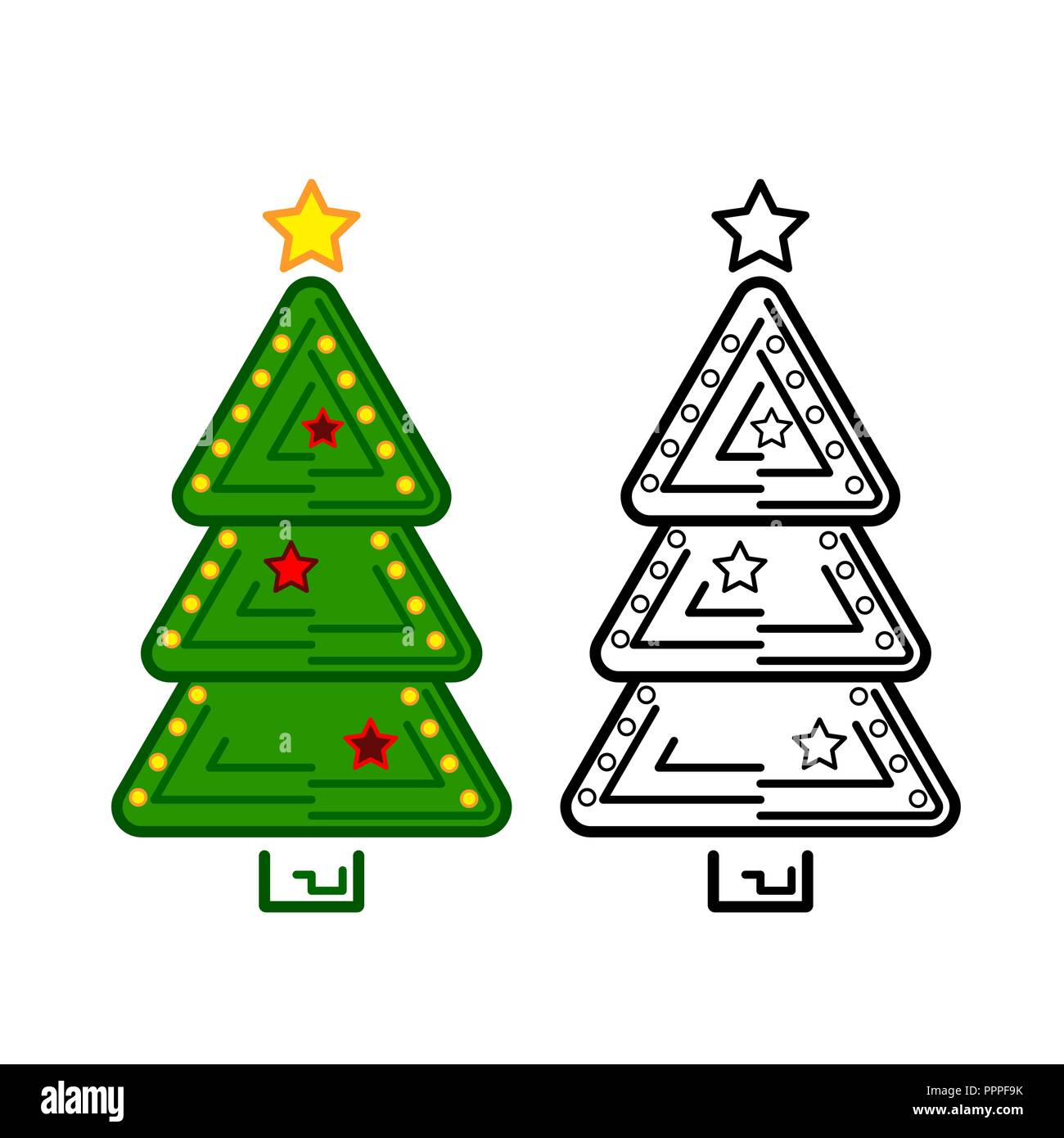 Christmas Tree Vector Line Icons On A White Background Coloring Stock Vector Image Art Alamy