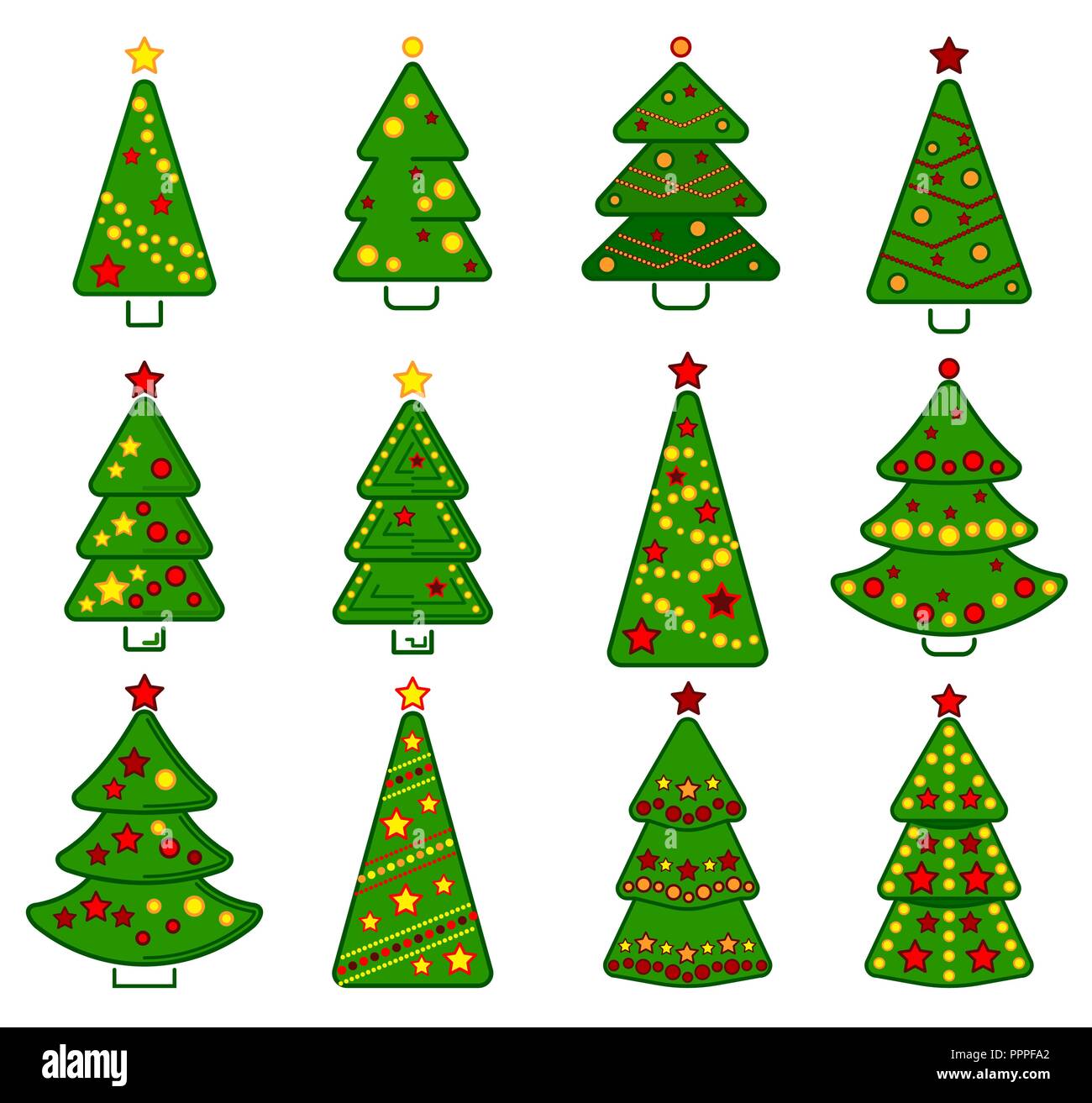 Christmas trees, vector set of colorful icons on a white background ...