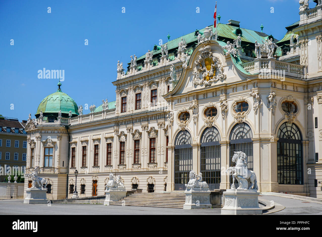 Hofburg imperial palace of Habsburg dynasty in Vienna with lion statues