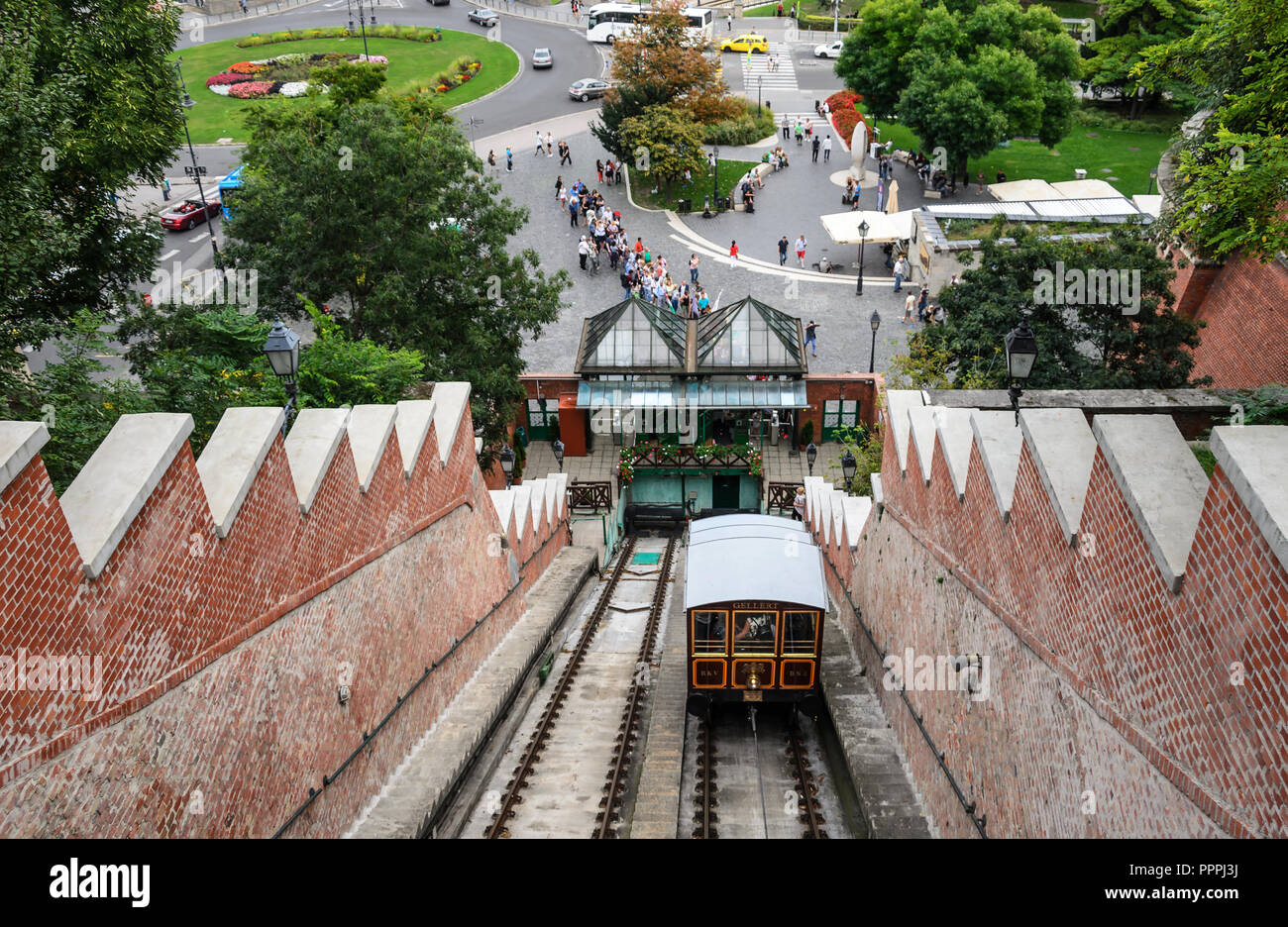 Sightseeing funicular for tourists in Budapest, Hungary. Stock Photo
