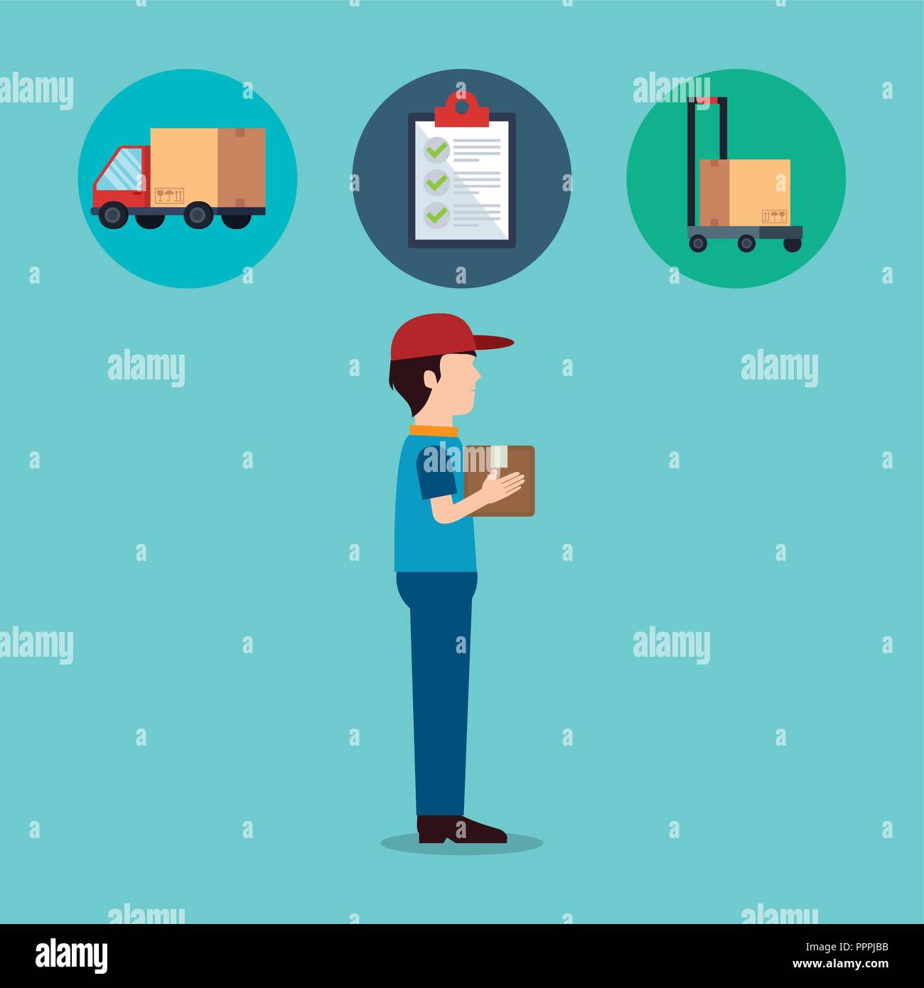 delivery service worker character with set icons Stock Vector Image ...