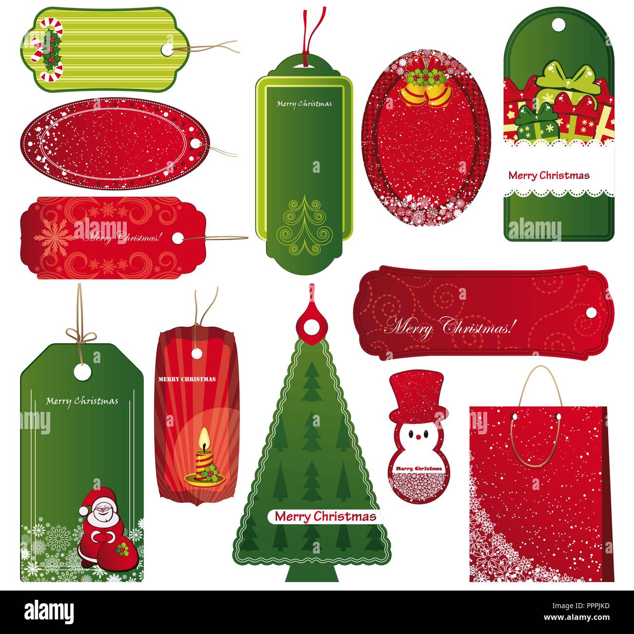 Twelve Sets of Christmas tags. Stock Vector