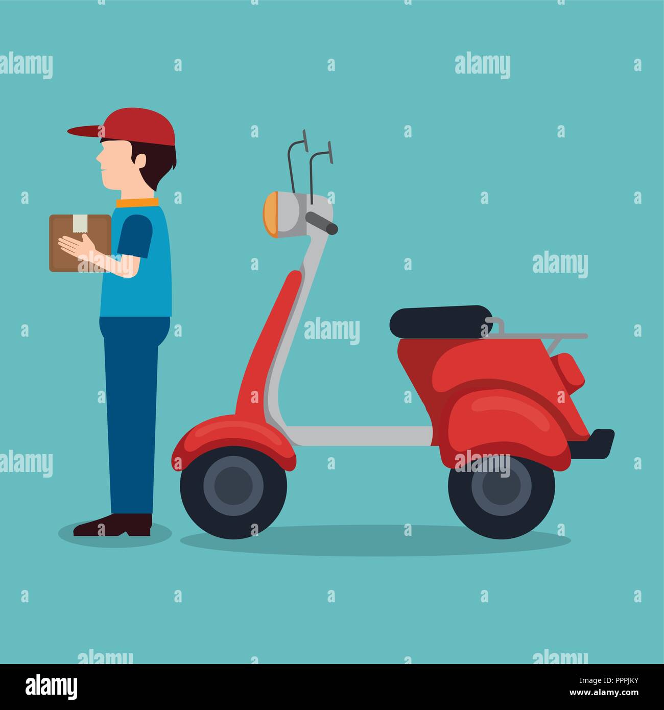 delivery service worker character with set icons Stock Vector Image ...