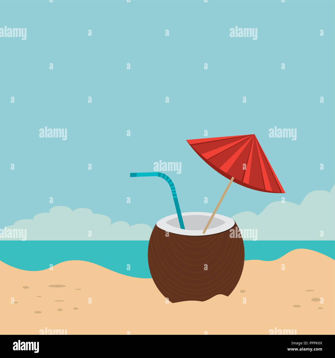 beach landscape with coconut cocktail scene Stock Vector Image & Art ...
