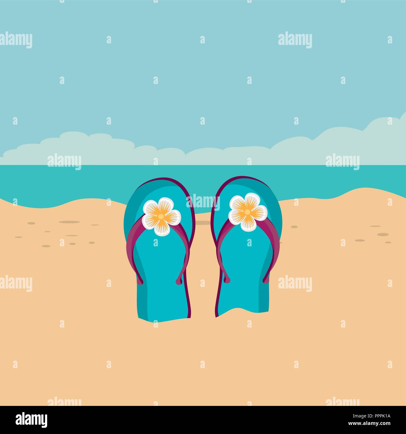 beach landscape with flip flops scene Stock Vector Image & Art - Alamy