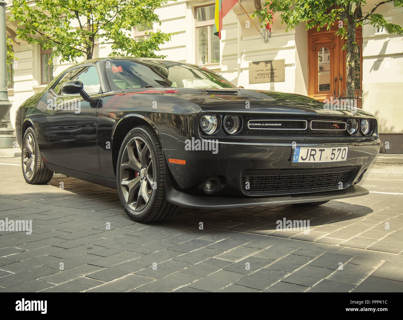 VILNIUS, LITHUANIA-JUNE 10, 2017: 2013 Dodge Challenger R/T at the city streets. Stock Photo