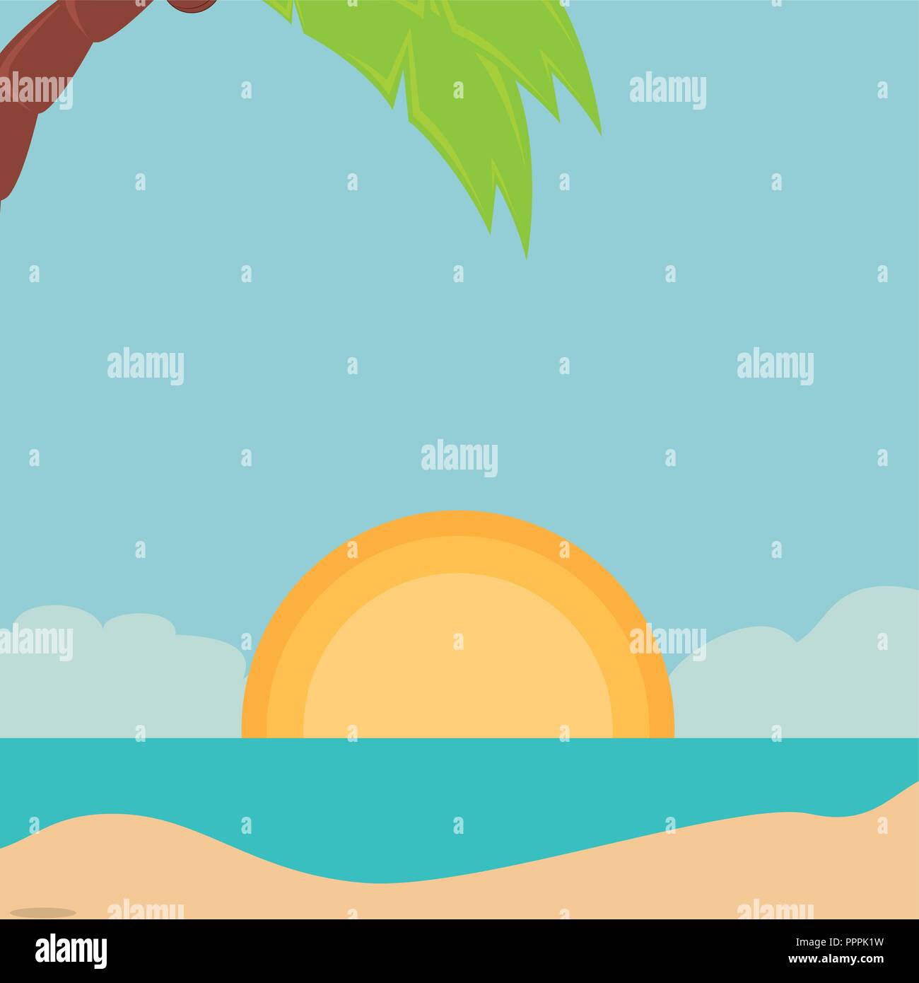 beach landscape with tree palm scene Stock Vector Image & Art - Alamy