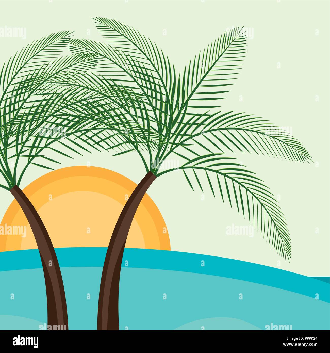 beach landscape with trees palms scene Stock Vector Image & Art - Alamy