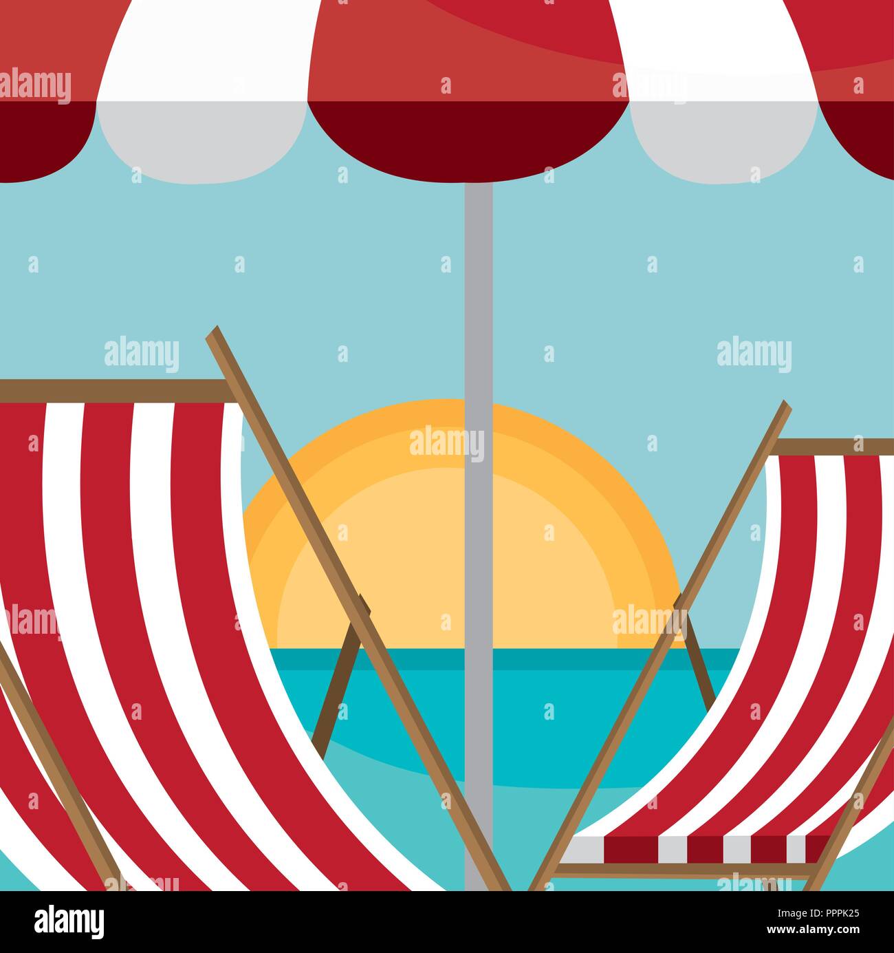 beach landscape with chair and umbrella scene Stock Vector Image & Art ...