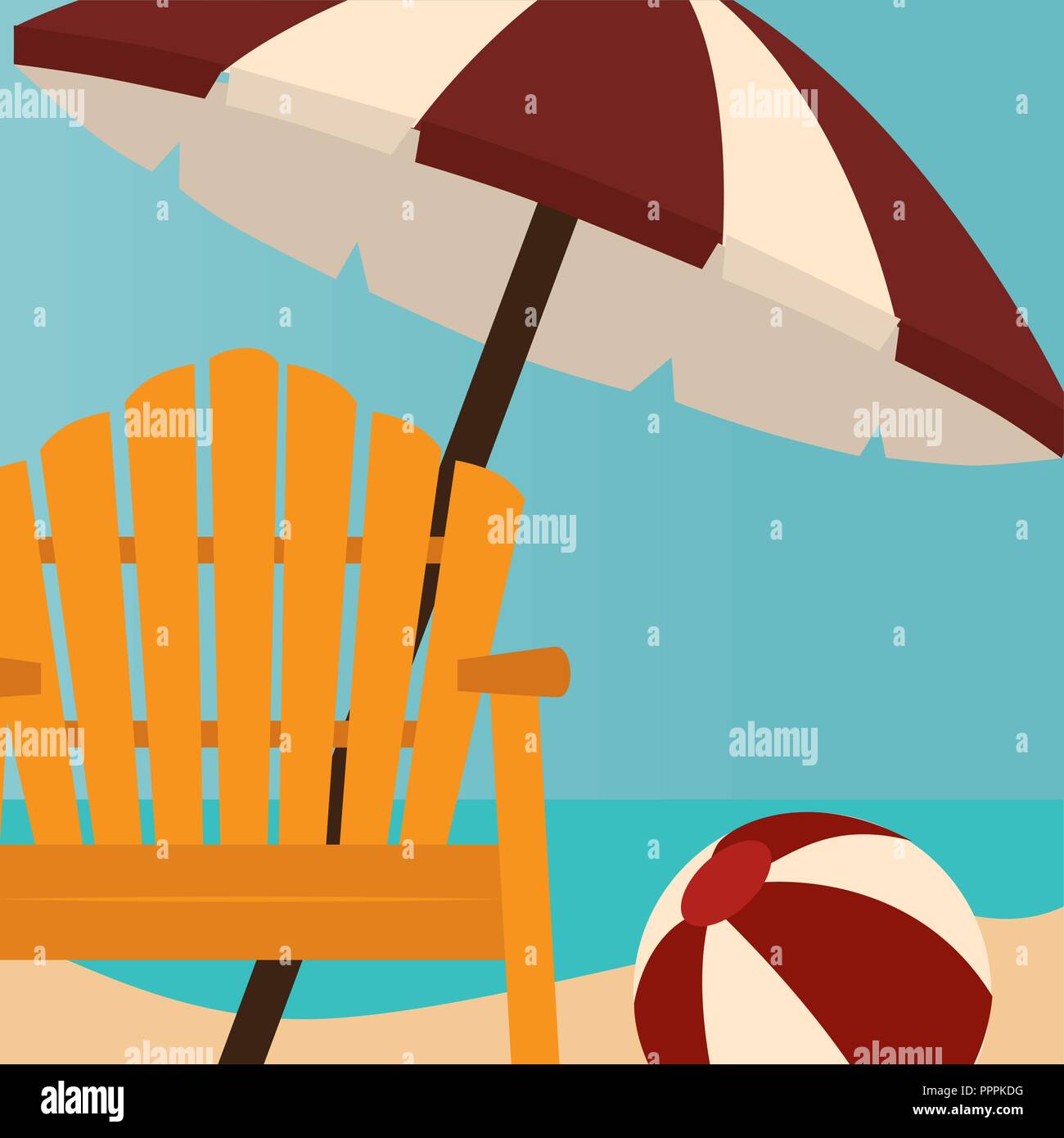 beach landscape with chair and umbrella scene Stock Vector Image & Art ...