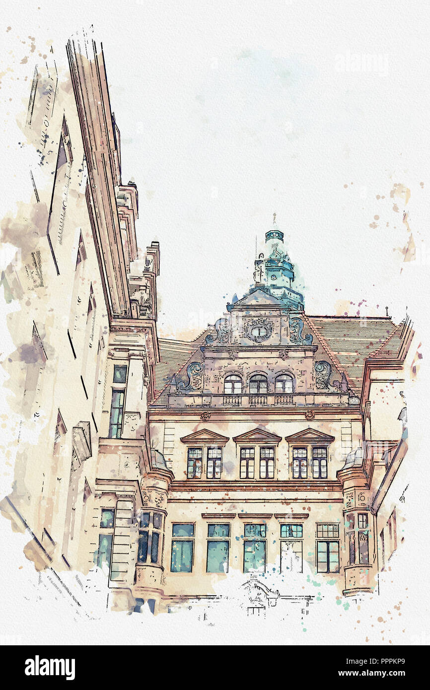 Brown and gray building with tower sketch Watercolor painting Architecture  Tony Belobrajdic Water Colours Sketch Drawing City retro villa painting  png  PNGWing
