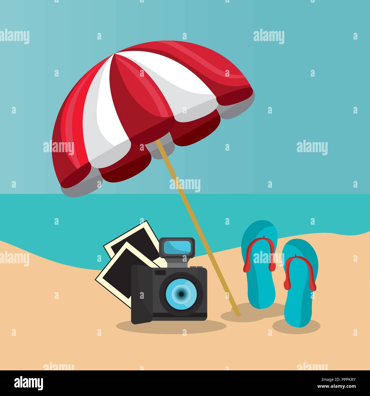 beach landscape with umbrella and flip flops Stock Vector Image & Art ...