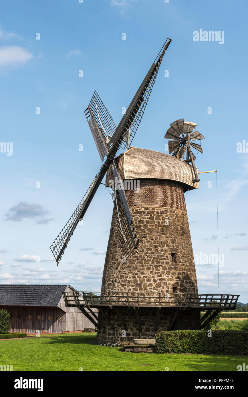 wind mill, Eilhausen, Minden-Luebbecke, East Westphalia-Lippe, North Rhine-Westphalia, Germany Stock Photo