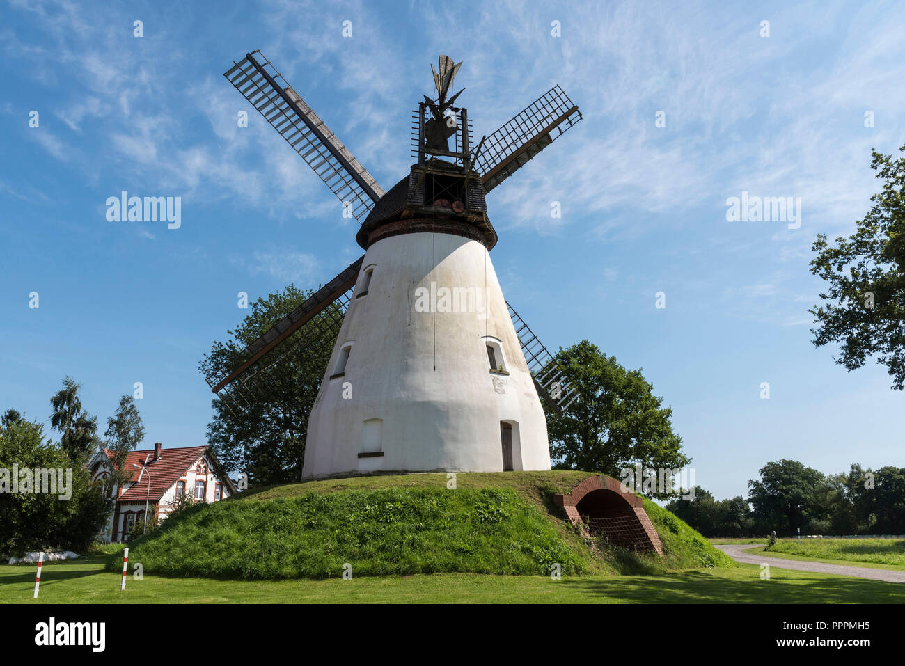 wind mill, Heimsen, Petershagen, Minden-Luebbecke, East Westphalia-Lippe, North Rhine-Westphalia, Germany Stock Photo