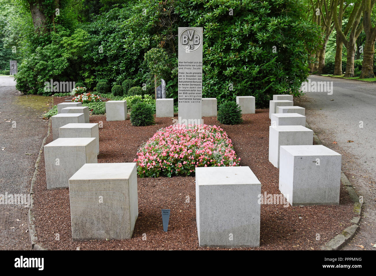 Franz Jacobi, grave, BVB, soccer, functionary, cemetery, Dortmund, Ruhr district, North Rhine-Westphalia, Germany, Südwestfriedhof Stock Photo
