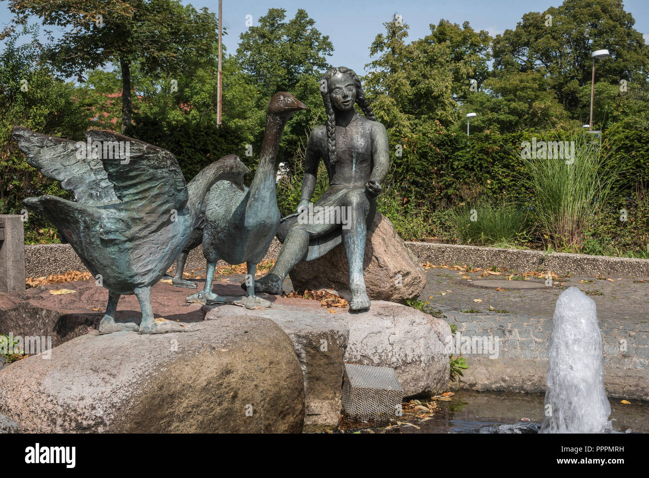 fountain, Goosegirl, Gaenseliesl, Luebbecke, Minden-Luebbecke, Minden, East Westphalia-Lippe, North Rhine-Westphalia, Germany Stock Photo