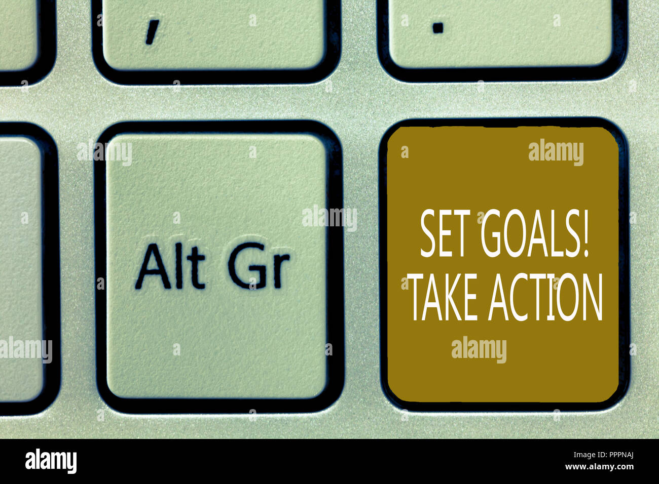 Text sign showing Set Goals Take Action. Conceptual photo Act on a specific and clearly laid out plans. Stock Photo