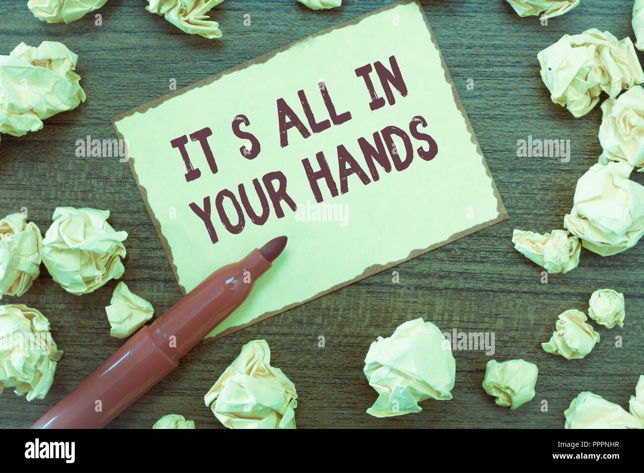 Handwriting text It s is All In Your Hands. Concept meaning we Hold the Rein of our Destiny and Fate. Stock Photo
