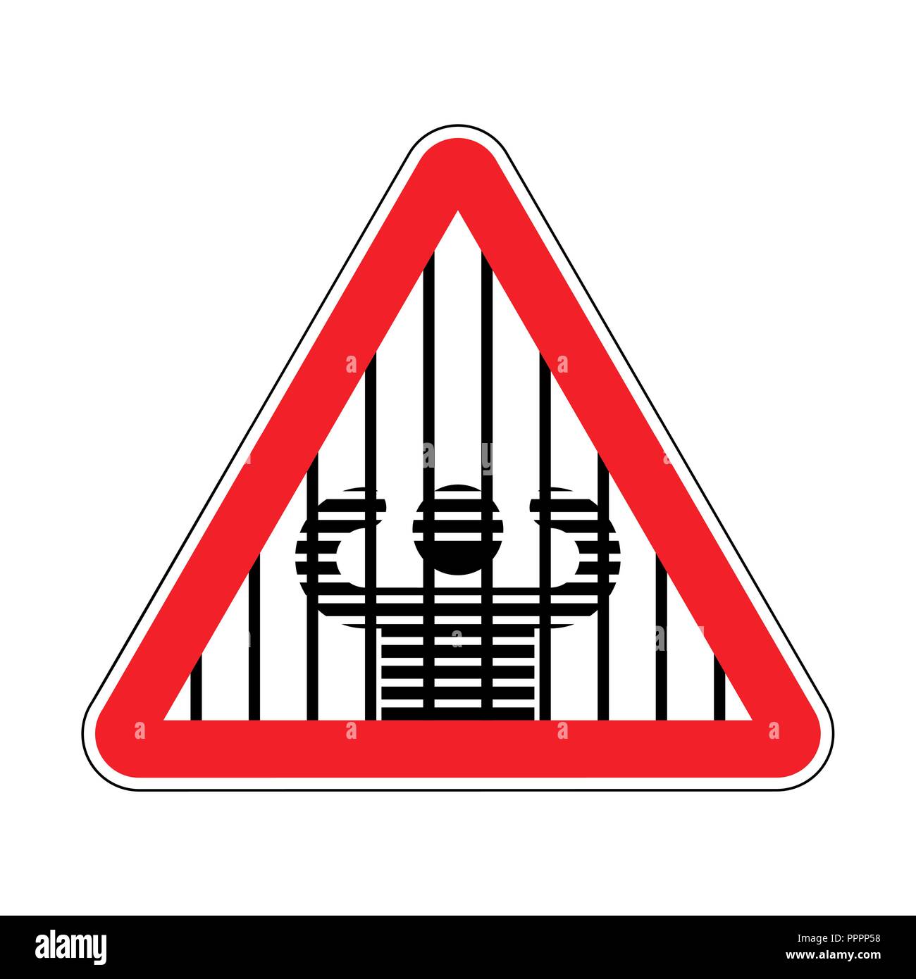 Attention prison. Caution jail. Red road sign. Warning Criminals Stock Vector