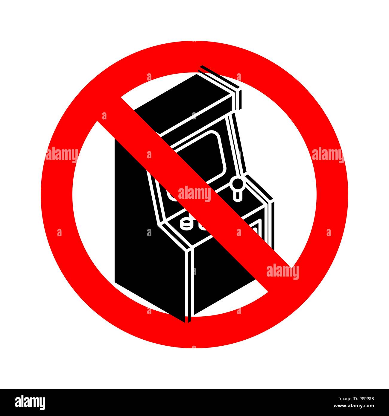 Stop Old Arcade Machine. Ban Retro VideoGame Gaming. Forbidden red road
