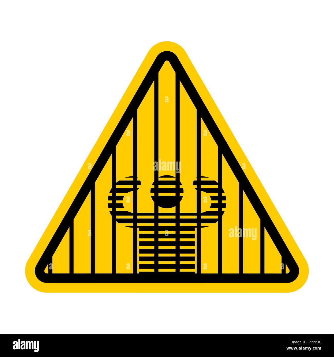Attention prison. Caution jail. Yellow road sign. Warning Criminals Stock Vector