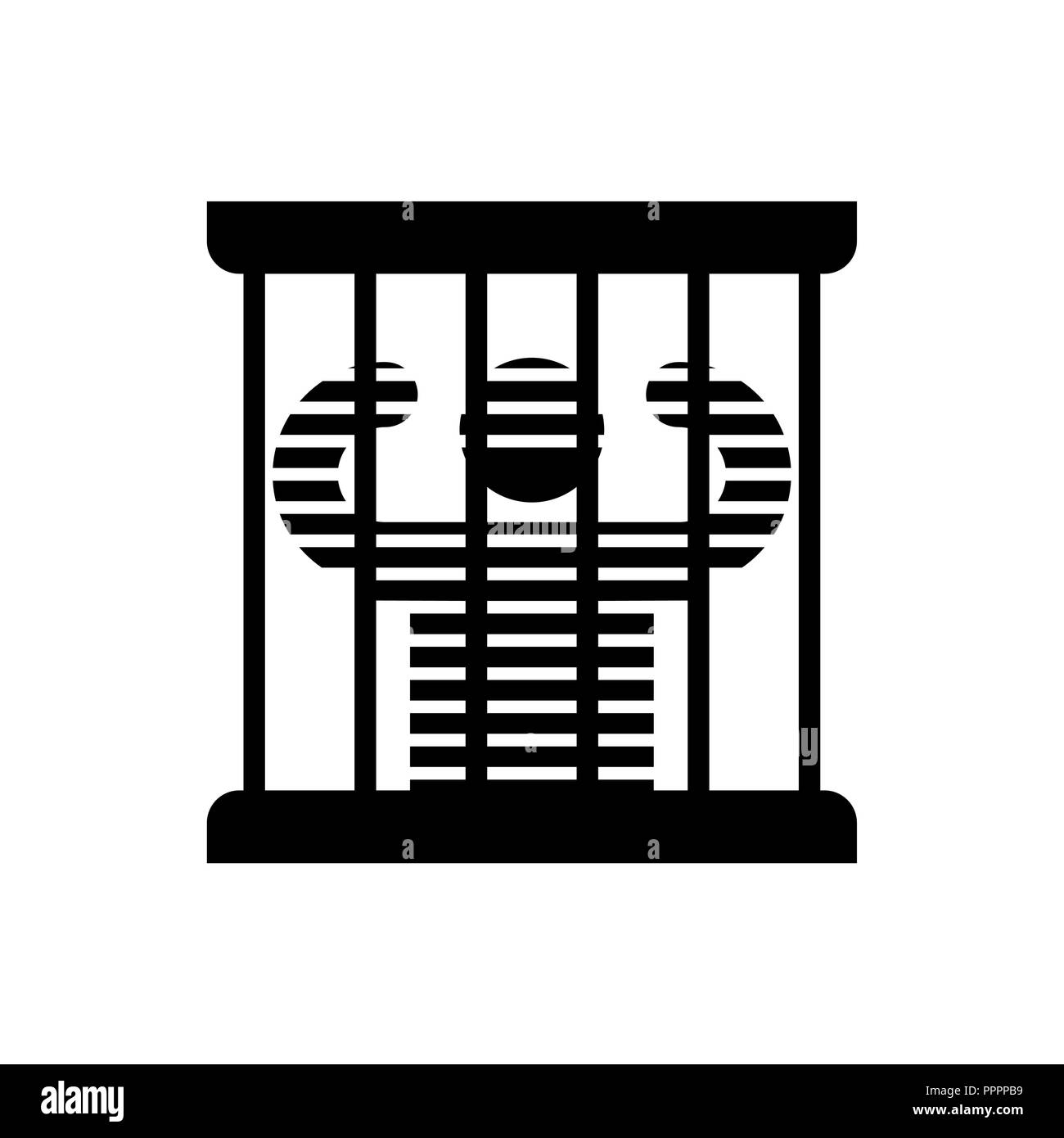 Prisoner in prison icon. Perpetrator and bars on windows. Stock Vector