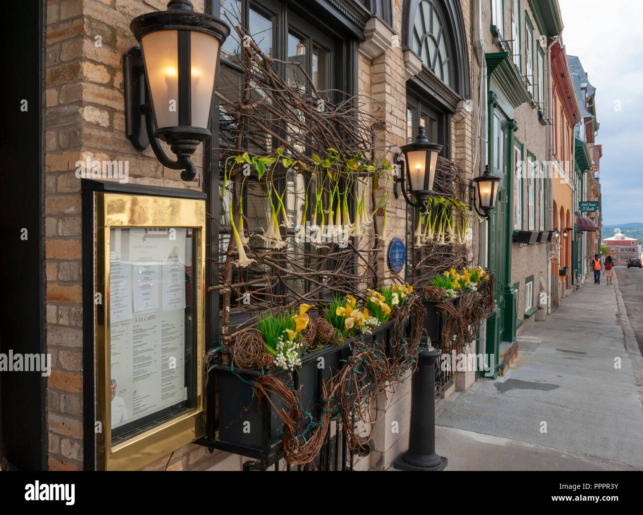 The entrance façade of the Le Saint-Amour restaurant – a fine dining establishment specialized in Quebecoise gastronomy. Quebec City, Quebec, Canada Stock Photo