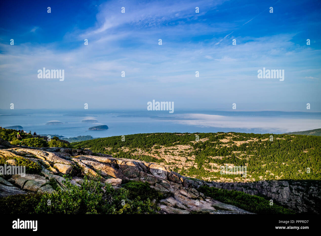 The overlooking Frenchman Bay in Acadia National Park, Maine Stock